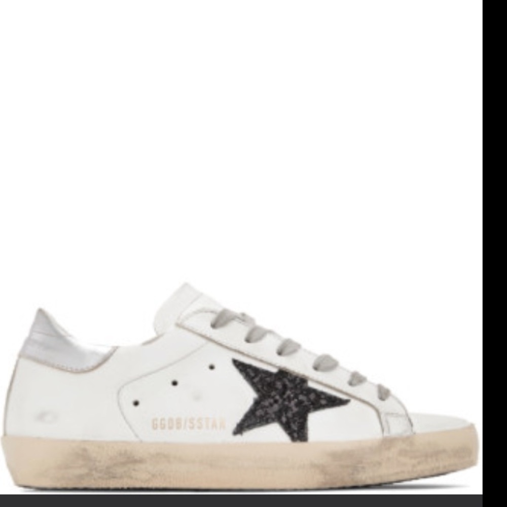 Golden Goose SSENSE Exclusive white glitter superstar sneakers